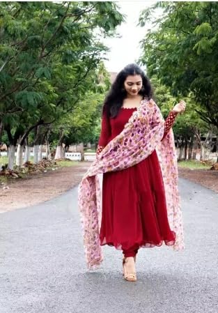 Image of Women's Georgette Anarkali Long Gown with Dupatta Set