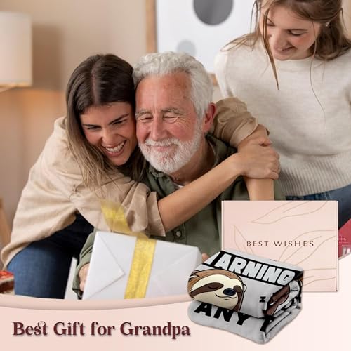 Grandpa Gifts, Fathers Day Birthday Gifts for Grandpa from Grandkids, 60"×50" Funny Flannel Blanket Gift for Granfather Birthday Valentines Fathers Day Christmas - Warning May Nap Suddenly at Any Time