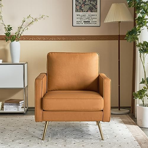 Image of VINGLI Modern Accent Chair, Upholstered Faux Leather PU Armchair with Thick Cushion & Metal Legs, Comfortable Reading Chair for Living Room, Bedroom, Office, Green