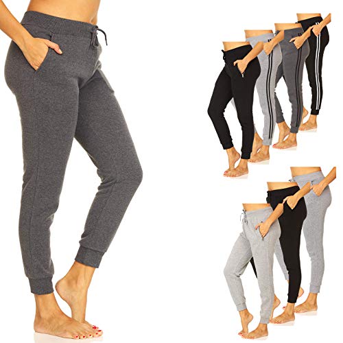 UNIQUE STYLES ASFOOR Fleece Joggers Sweatpants for Women with Pockets - Pajama Pants, Comfy Sweats with Pockets (Medium, Charcoal)