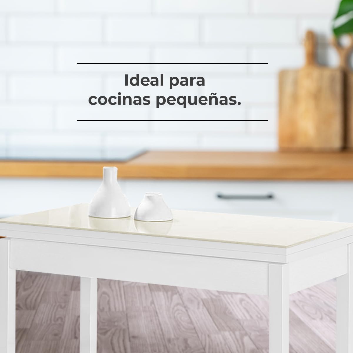 ASTIMESA Mesa de Cocina Extensible de Libro sin cajón - 80x40 cm (80x80 cm) - Estructura y Tapa Interior Color Blanca - Tapa Superior Cristal Color beig