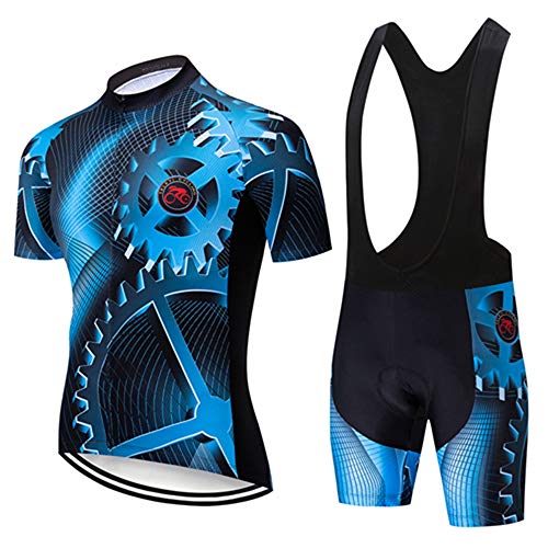 Shenshan Men's Summer Short Sleeve Cycling Set MTB Bike Clothing Bicycle Jerseys Bib Shorts Suit Gear Team Blue M