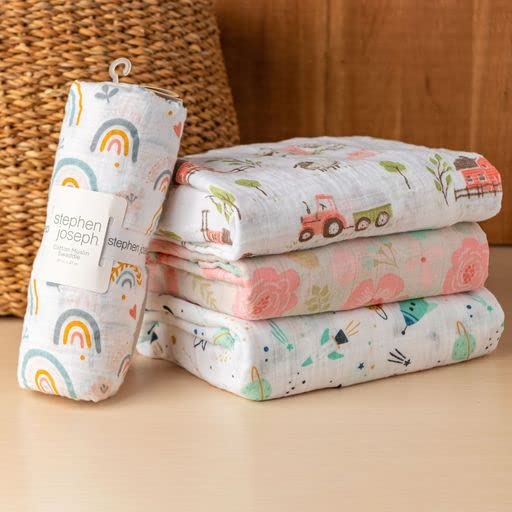Image of Stephen Joseph Baby Swaddle Blanket, Unisex Swaddle Wrap Soft Muslin Swaddle Blankets, Receiving Blanket for Boys and Girls, 47 x 47 inches, Set of 2, Unicorn