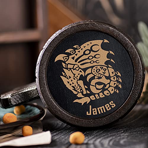 BeardedMugs-Monster-Hunter-World-Rathalos-Wooden-Beer-Mug-Personalized-MHW-Gamer-Tankard-Gift-For-Him-Stein-Wood-Gift-Husband-225-06L-22-ounces-Brown