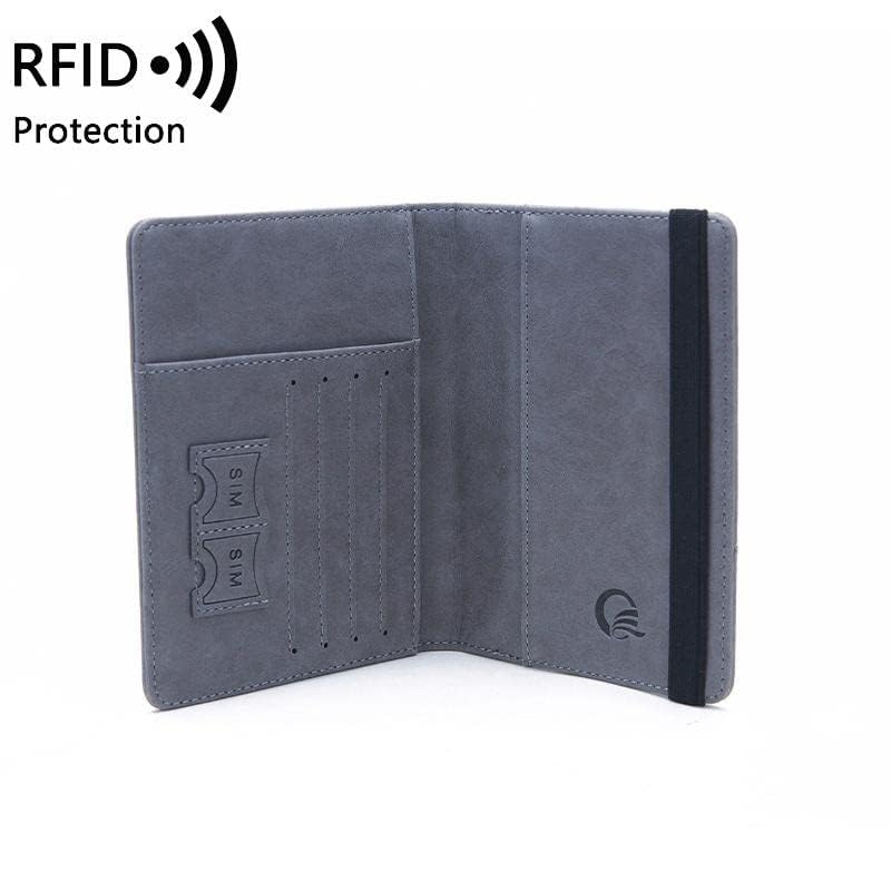 Image of Passport Holder Cover Wallet RFID Blocking PU Leather Travel Document Holder, Card Case Travel Accessories for Women Men (Grey)