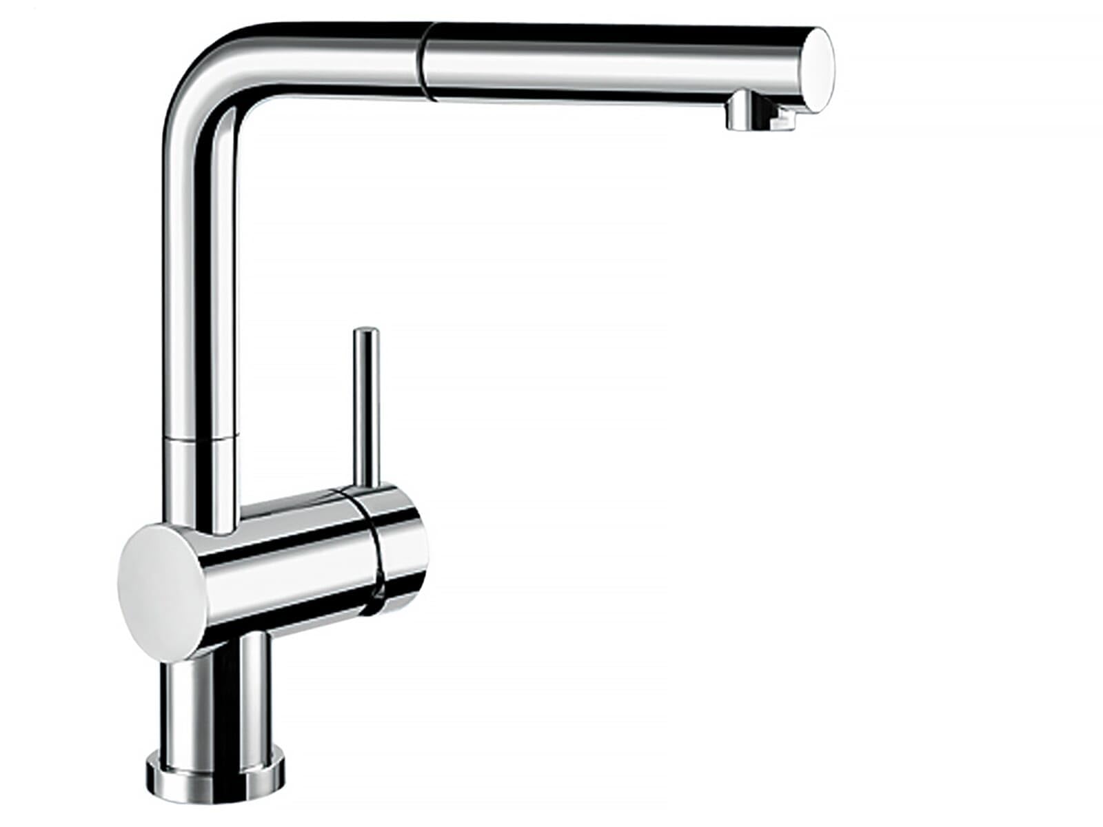 BLANCO LINUS-S-F | Küchenarmatur in chrom | Mit herausziehbarem Schlauch | [11x26,6x28,4 cm] | Vorfensterarmatur zur Montage vor dem Fenster | wassersparend | Niederdruck | Keramik Kartusche