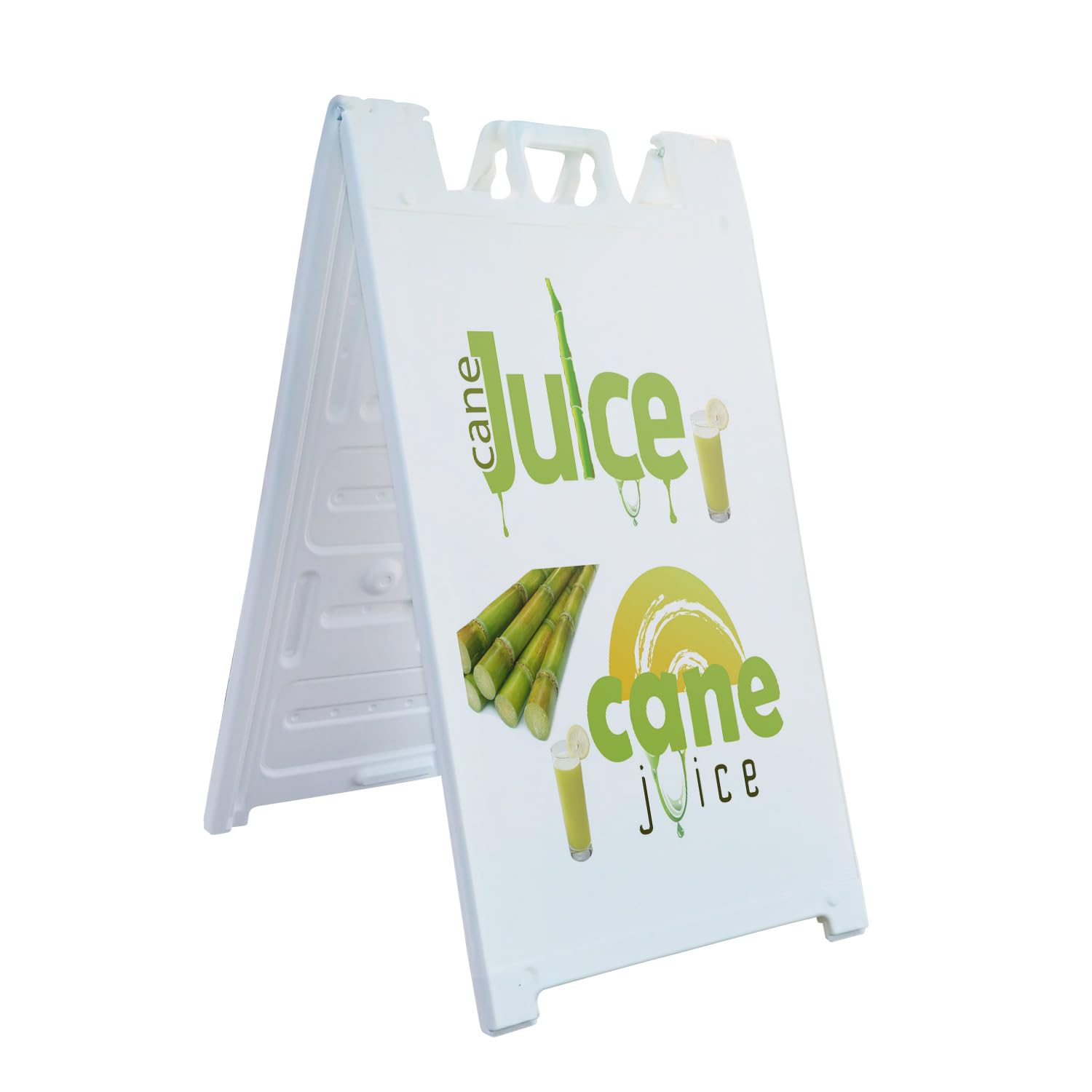 A-Frame Sidewalk Sugar Cane Juice 24" x 36" Double Sided A-Frame Sidewalk Sign, Includes 2 Plastic Inserts | Foldable Portable White Signicade Sandwich Board Signs