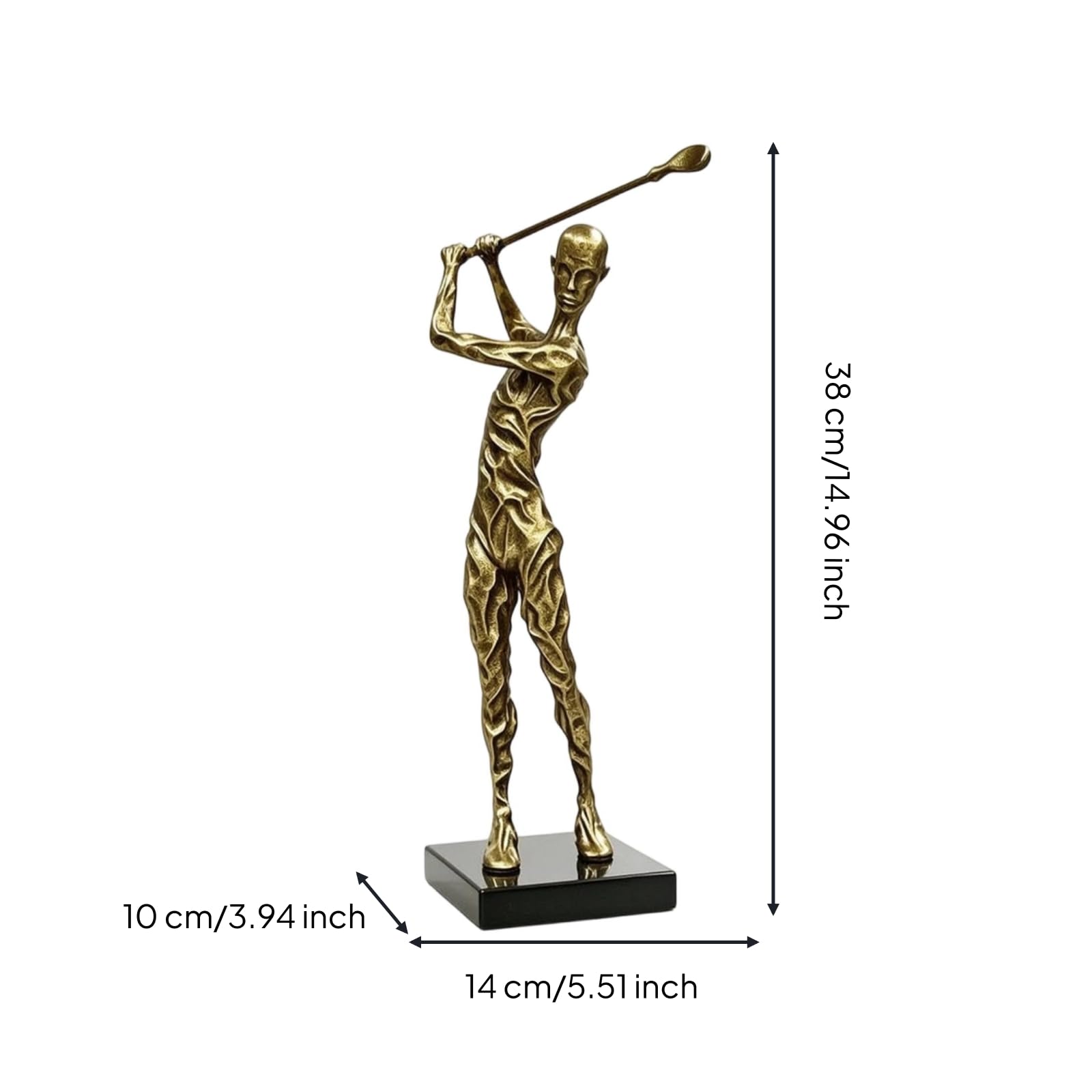 Golf Trophäe Skulptur Figur Stilisierte Golfer Pose Im Schwung mit Reflektierender Oberfläche Und Quadratischem Sockel, Schwarz Gesprüht, Modern Minimalistisch