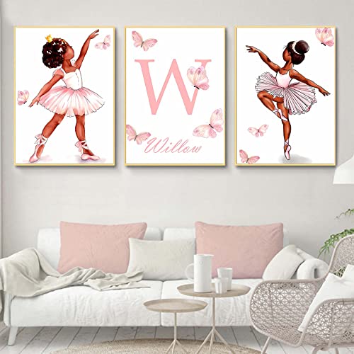 Nursery Wall Art Canvas Painting Cute Pink Ballerina Dancer Girl Prints, African American Girl Wall Art Canvas Painting Posters And Pictures, Watercolor Pink Ballet Art Print For Kids Girls Room Decor #TOP5