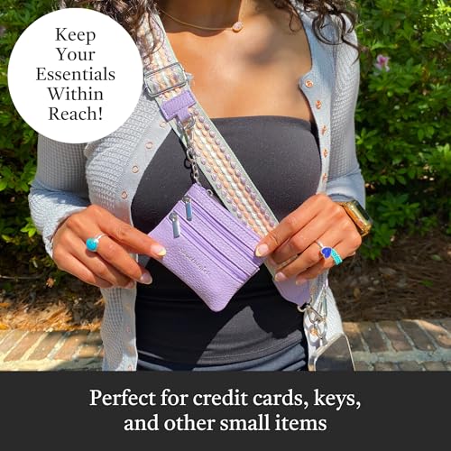 Image of Save the Girls Original Clip and Go Phone Strap Pattern (Fun Dots - Grey /Pink) - Crossbody Phone Strap Chain with Zipper Wallet Pouch - Phone Lanyard Zippered