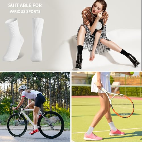 12 Packs Crew Socks for Womens and Men Cushioned Long Socks Cotton Athletic Socks for Hiking Running(6 Pairs)3