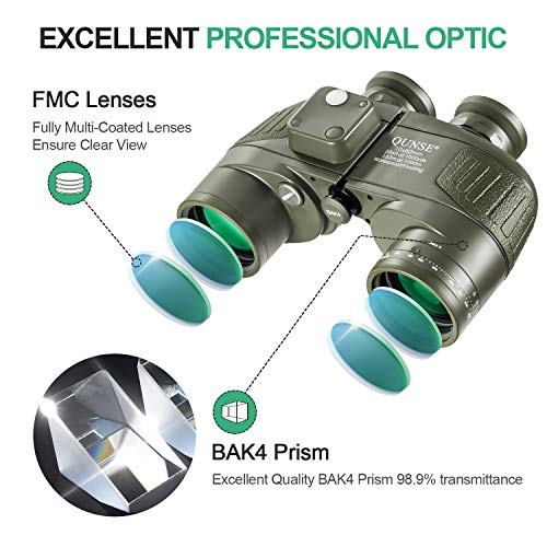 QUNSE BAK4 Nautisches Fernglas 10x50, mit entfernungsmesser - Entfernungsmessen mit dem Kompass, großes Objektiv für… – Bild 4