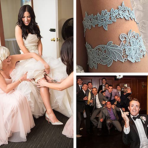 Taube Wedding Garter Set for Bride Stretchy Lace Leg Garter Floral Garters for Bride with Pearl and Rhinestones3