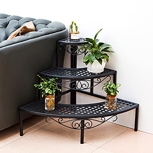Qusimi 3 Tier Metal Plant Stand,Rectangle Or Round Decorative Flower Step,Garden Shelf Flower Pot Holder Storage Organizer Rack For Indoor Outdoor Use #TOP2