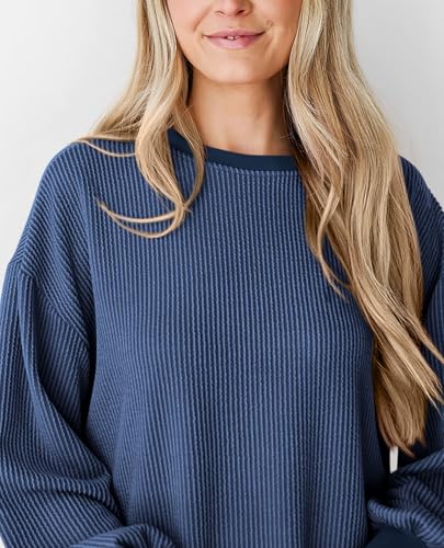 PRETTYGARDEN Womens Long Sleeve Tops 2025 Fall Fashion Shirts Trendy Clothes Casual Loose Crewneck Ribbed Knit Tunic Blouse4