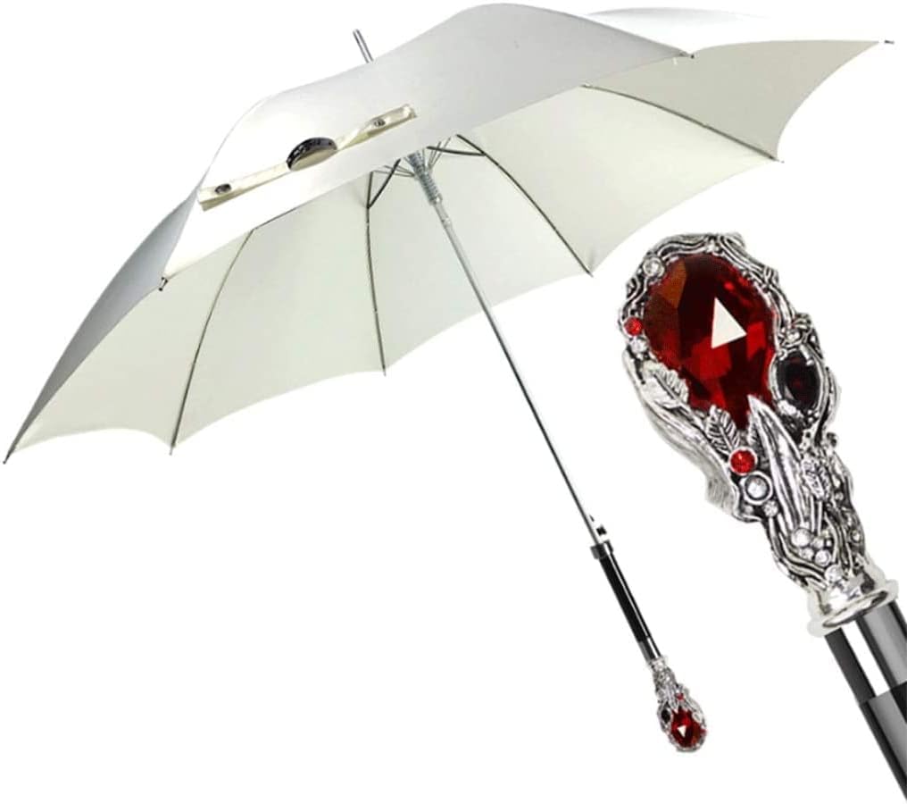Windproof Travel Umbrella Umbrella Silver Ruby Shape Long Handle Gentleman British Sun Umbrella Automatic Dual-Purpose Unisex Umbrella Stand up to Snow Storm，E