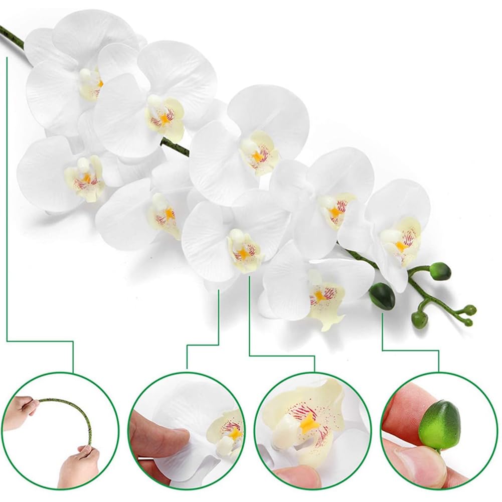 8 Pièces 38 Pouces Artificiel Contact Réel Orchidées Fleurs 9 Têtes Latex Phalaenopsis Tiges pour Bricolage Centres de Table de Mariage, Cuisine