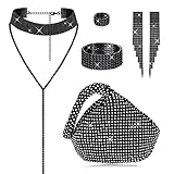 piezas juegos de carros Juego de joyas de plata: el collar de cuello largo con diseño hueco, los aretes colgantes hacen que su rostro se vea más pequeño, la pulsera elástica y el anillo presentan un color elegante y un diseño de diamantes de imitación de cristal brillante, que brillará bajo la luz o la luz del sol. Son atractivos y fáciles de combinar con otros accesorios, conjunto de joyería ideal para la mayoría de las mujeres.