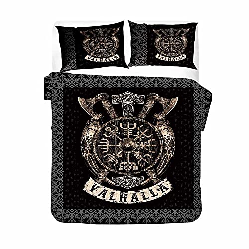Parure De Lit Housse De Couette 140 × 200 Cm Mythe Viking Classique Noir Housse De Couette Avec Fermeture Éclair Pour Adultes, Housse De Couette En Microfibre Avec 2 Taies D'Oreiller 50 × 75 Cm
