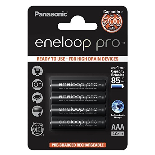 Panasonic Eneloop Pro AAA Micro 930mAh Eneloop NiMH Ready to Use Rechargeable Battery BK 4HCCE/4BE (4 Eneloop Pro Batteries) BK-4HCC