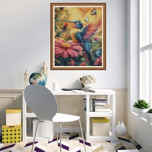 Image of MYBISYMQQ Hummingbird Cross Stitch Kits for Adults,Stamped Cross Stitch Kits for Beginner,DIY Needlepoint Embroidery Patterns Kits Embroidery Patterns for Home Wall Decor 15.7x11.8 inches