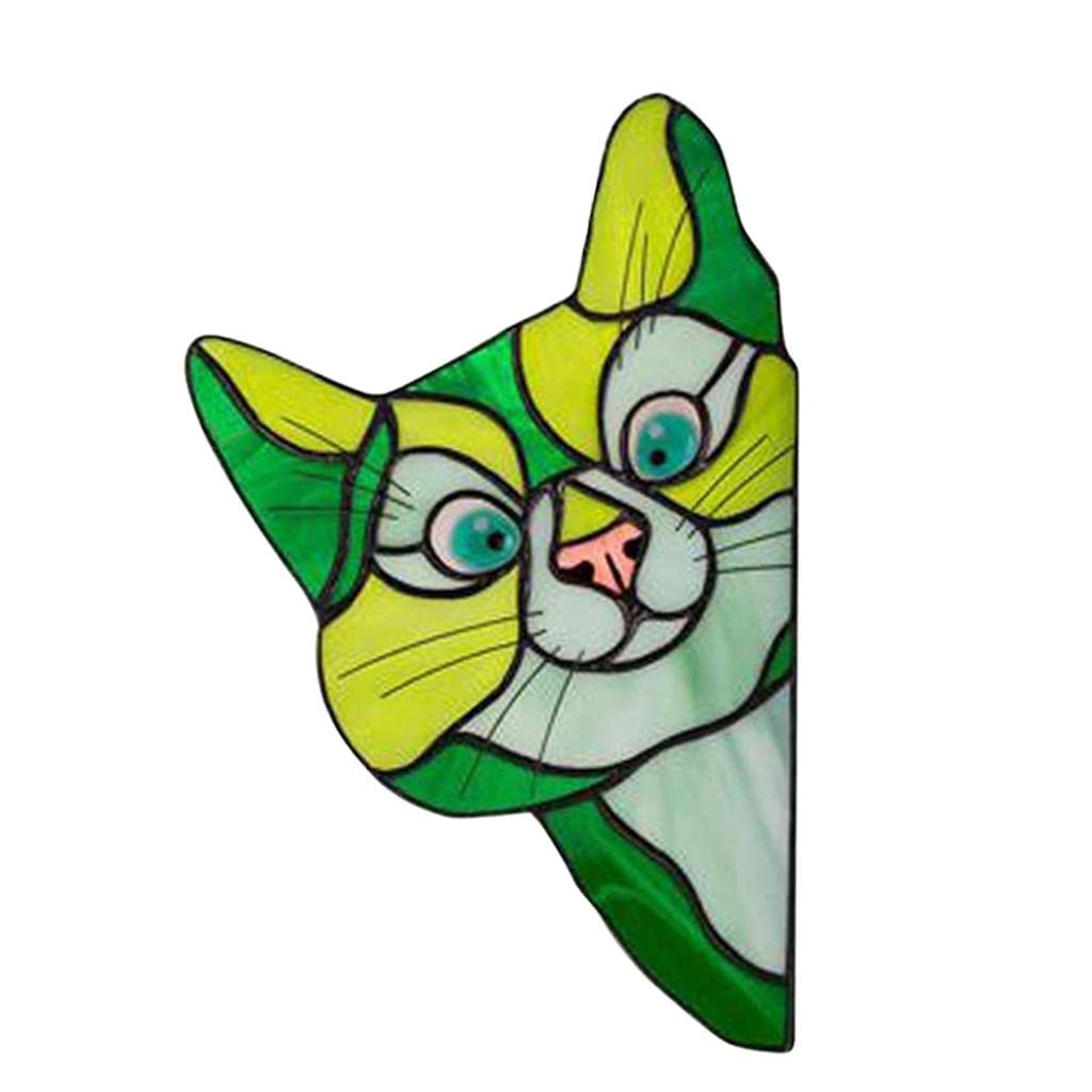VELURA Peeking Cat Stained Glass Suncatcher Lover Gift Stained Glass Window Hanging Green|1 Piece Cat Stained Glass Window Hangings| Suncatchers & Mobiles| Home D?©cor |Home & Garden-image-21