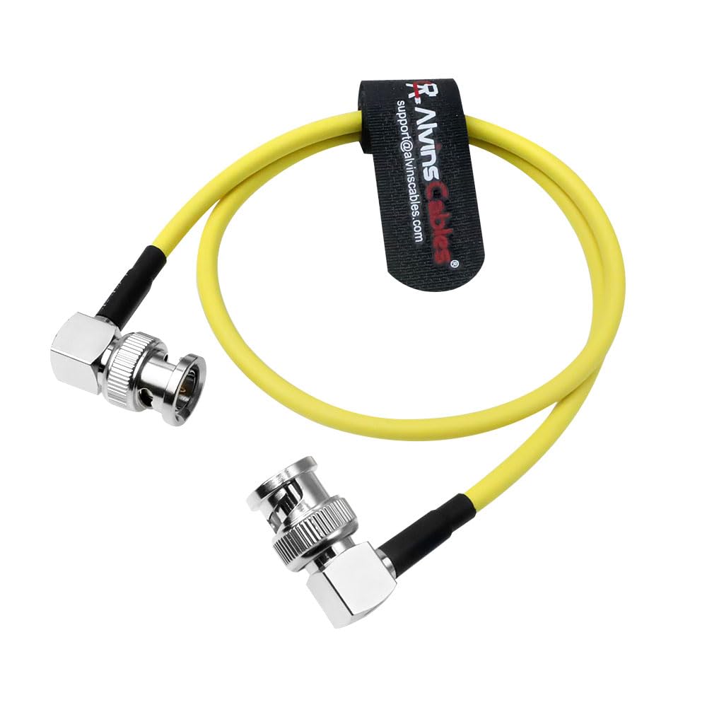 Alvin's Cables 12G SDI elastyczny kabel koncentryczny BNC BNC męski kąt prosty do Komodo czerwony, monitor Atomos 75 omów, ekranowany kabel do kamery 4K, żółty