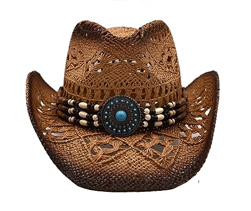 Image of THE CELL Straw Cowboy Hat (Blue Shield Brown)