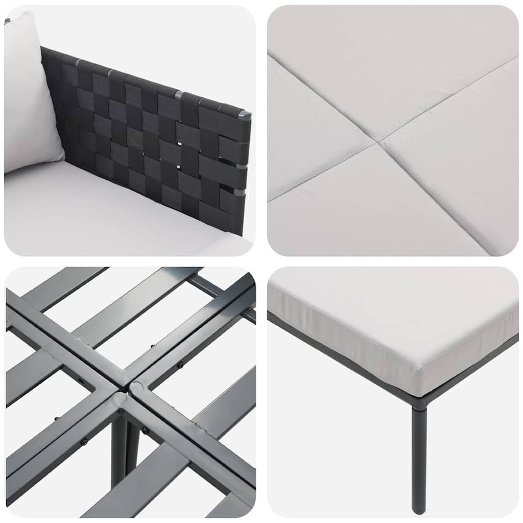 Leżak Antracyt 153 x 115 x 69. 5 cm Stal malowana proszkowo Odporna na Warunki Atmosferyczne Poduszka Ogrodowy Fotel Wypoczynkowy z Podłokietnikami 2 Osobowy Design na Taras i Wytrzymały 200 kg