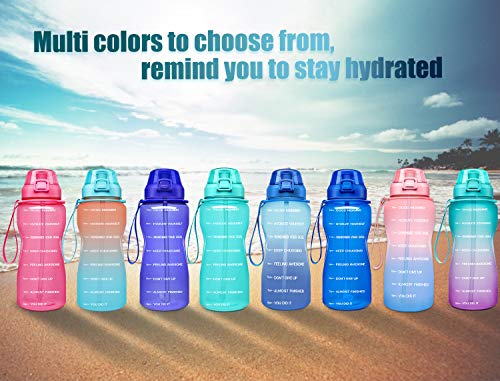 Fidus Large Half Gallon/64oz Motivational Water Bottle with Time Marker & Straw,Leakproof Tritan BPA Free Water Jug,Ensure You Drink Enough Water Daily for Fitness-Purple/Coral Gradient