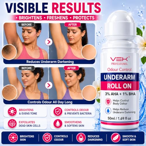 Image of VSK Professional Underarm Roll On with 3% AHA + 1% BHA & Brightening Multi Active Gel with PDRN, Alpha Arbutin & Niacinamide | Helps Control Body Odour & Improve Appearance of Dark Underarms | 50ml + 40g