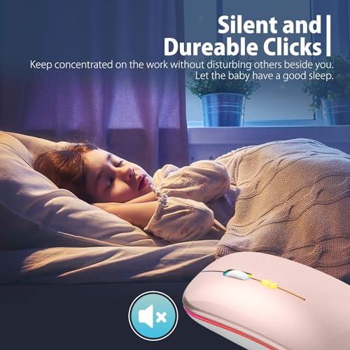 Image of LED Wireless Mouse, Slim Silent Mouse 2.4G Portable Mobile Optical Office Mouse with USB & Type-c Receiver, 3 Adjustable DPI Levels for Notebook, PC, Laptop, Computer (Rose Gold)