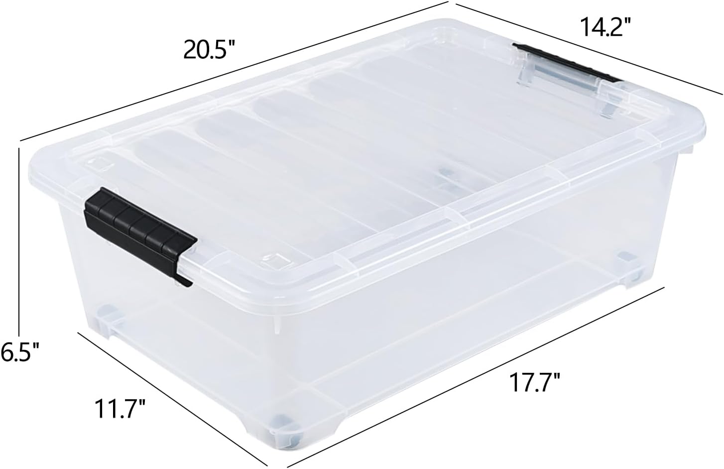 20 Quart Flat Under Bed Boxes with Lids, 3 Packs Latch Storage Bin with Wheels, Stackable Plastic Containers