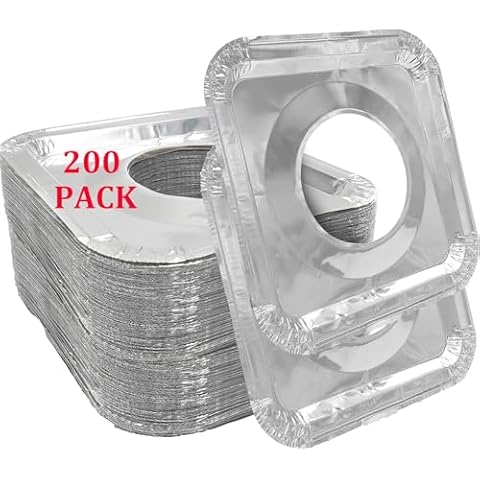 200 Pack Disposable Gas Burner Liners Square 8.5" Gas Stove Liners Stove Burner Covers Aluminum Foil Stove Burner Liners, Gas Range Top Protectors, Stove Top Covers For Gas Burners Cover