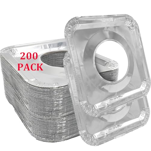 200 Pack Disposable Gas Burner Liners Square 8.5" Gas Stove Liners Stove Burner Covers Aluminum Foil Stove Burner Liners, Gas Range Top Protectors, Stove Top Covers For Gas Burners
