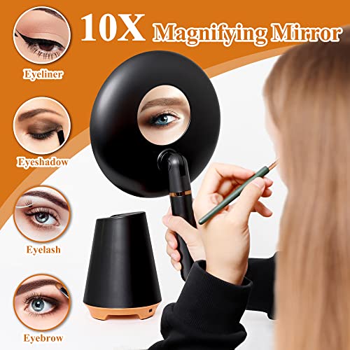 Neutype Round Mirror, Circle Mirror For Makeup, Vanity Mirror With Lights, Lighted Makeup Mirror With Magnification 10X，180°Rotation, 3 Color Lighting Modes, Black Circle Mirror For Bathroom #TOP16