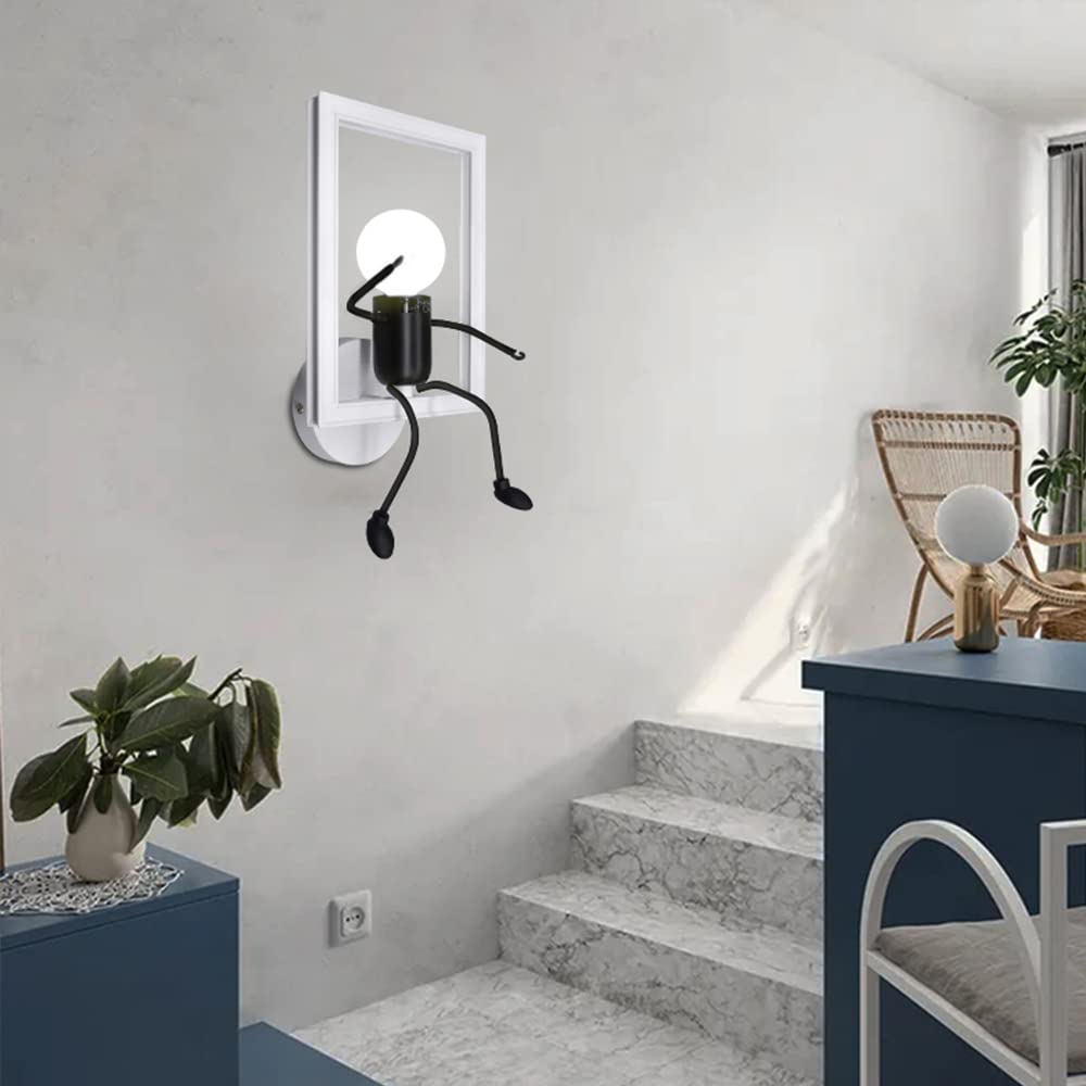 RUIBO Lampada da Parete Umanoide Creativa, Applique da Parete Art Deco, Lampada da Parete Interna Moderna per Camera da Letto, Camera dei Bambini, Corridoio, con Luce Bianca E27