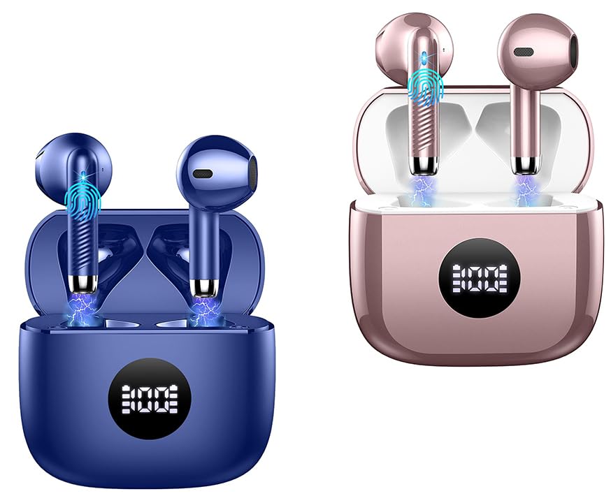 Amazon.com: Jxrev J53 2 Pack Dark Blue and Rose Wireless Earbuds