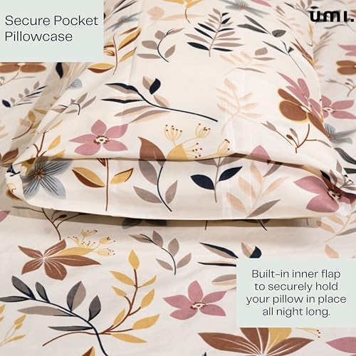 Image of Amazon Brand - Umi Cotton Fitted Bedsheet, Queen Size 78x60 Inches, Elastic Fit Bed Sheet, 10 Inch Deep Pocket, Soft Breathable Bedding, Durable Easy Care, with Pillow Cover-Earthy Flora
