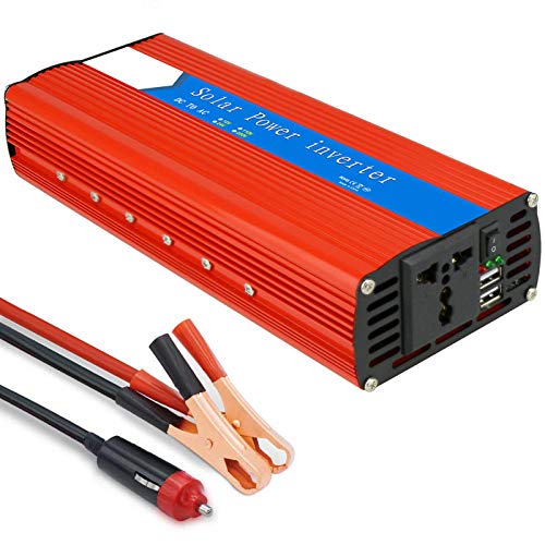 Invertor - 3000W Inverter 12V/24V to 110V/230 Converter - Solar Inverter - International Universal Safety AC Socket 2 USB Charging Ports with Cigarette Lighter Plug Cord and Battery Clamps ,12Vto110V