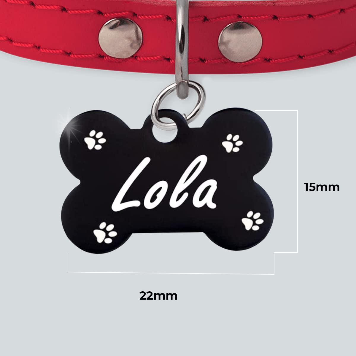 Ibera Gifts Chapa Perro Grabada En Forma De Hueso – Placa Identificativa Para Cachorros Y Mascotas Pequeñas (22x15 Mm) – Aluminio Brillante Con Grabado Láser