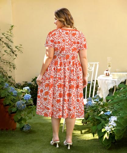 Image of RITERA Plus Size Dresses for Curvy Women Summer Spring Womens Dress V Neck Short Sleeve Casual Dress with Pockets XL-5XL