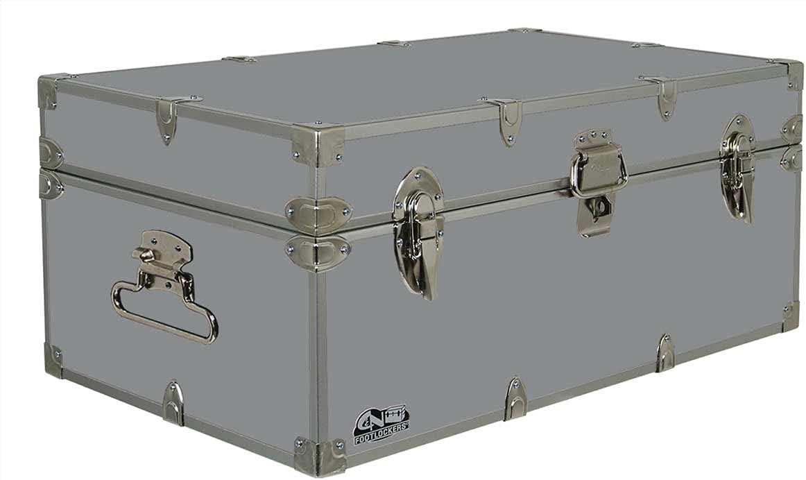 C&N Footlockers - Full-Size Happy Camper Trunk - #1 Summer Camp Trunk - Made in the USA - Steel Footlocker with Lid Stay - 32 x 18 x 13.5 Inches (Gray)