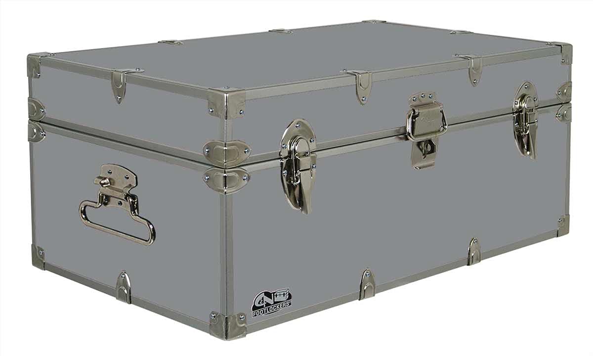 C&N FootlockersFull-Size Happy Camper Trunk - #1 Summer Camp Trunk - Made in the USA - Steel Footlocker with Lid Stay - 32 x 18 x 13.5 Inches (Gray)