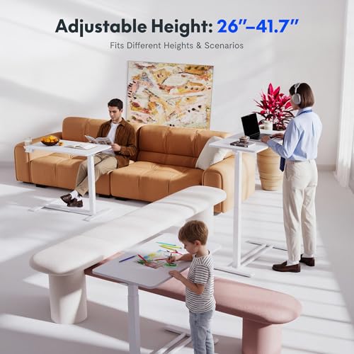 Image of FLEXISPOT H7 Adjustable Overbed Bedside Table with Wheels Pneumatic Mobile Standing Desk Laptop Desk Rolling Computer Cart Movable Overbed Table Hospital Home Use(27.6 inch W x 15.7 inch D, White)