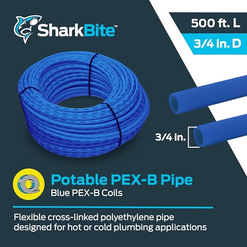 Image of SharkBite 3 /4 Inch x 500 Feet Blue PEX-B, Made in the USA, Flexible Water Pipe Tubing for Plumbing, U870B500