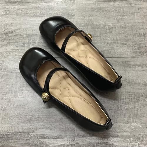 TN TANGNEST Leather Flats for Women Comfortable Round Toe Slip On Ballet Flats Retro Dress Mary Jane Flats4
