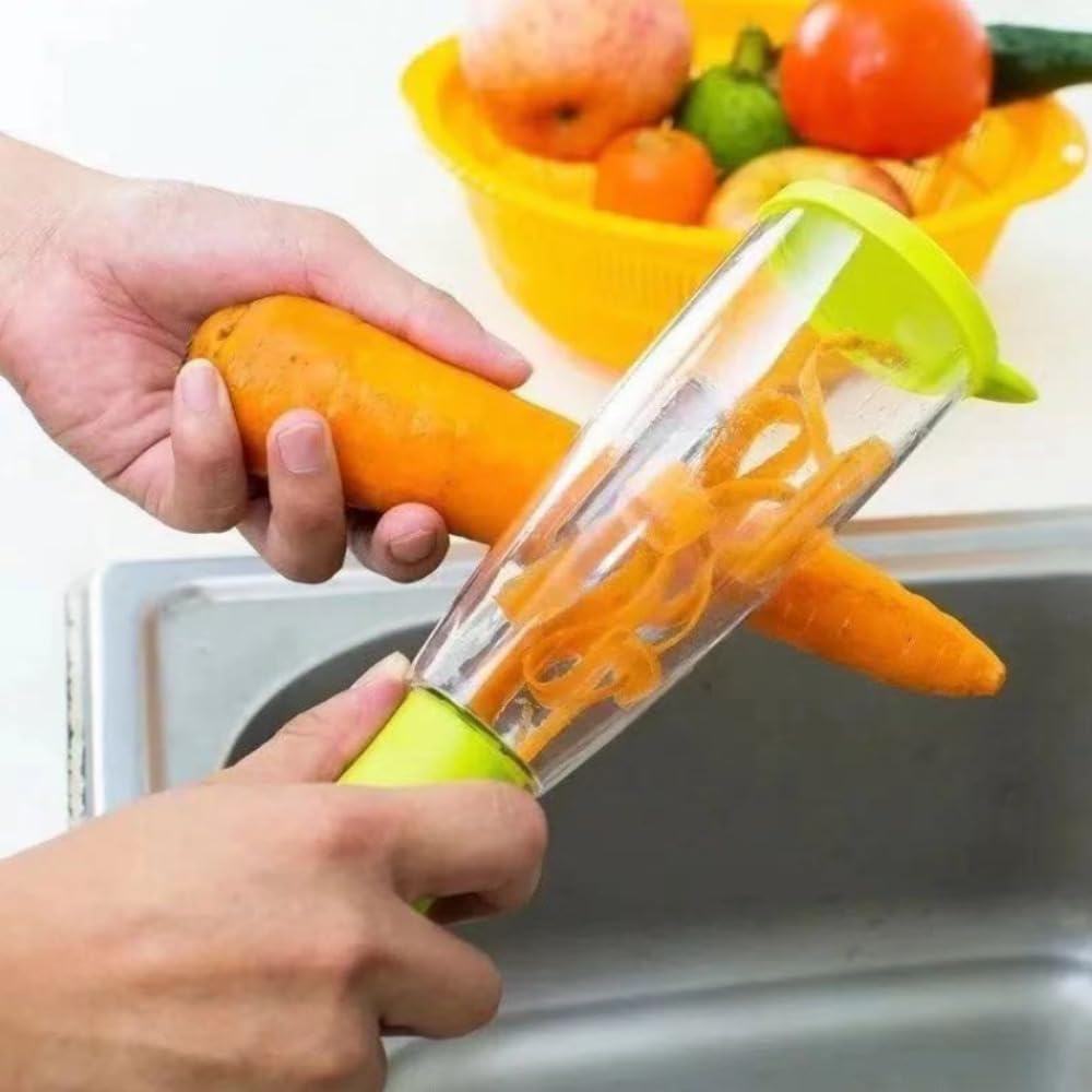 Vegetable Peeler with Container, Kitchen Peeler Slicer Shredder with Sharp Stainless Steel Blade, Green image 2