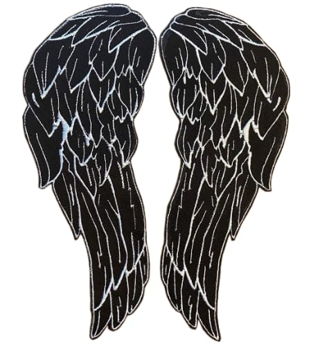 Embroidery patchSilver and Black Angel Wings Patch for Vintage Clothes Back Patches or Denim Jacket sew on Patch Embroidered ONE Side Measurement Size in inches : 15" (Height) * 6.7" (Width) #220