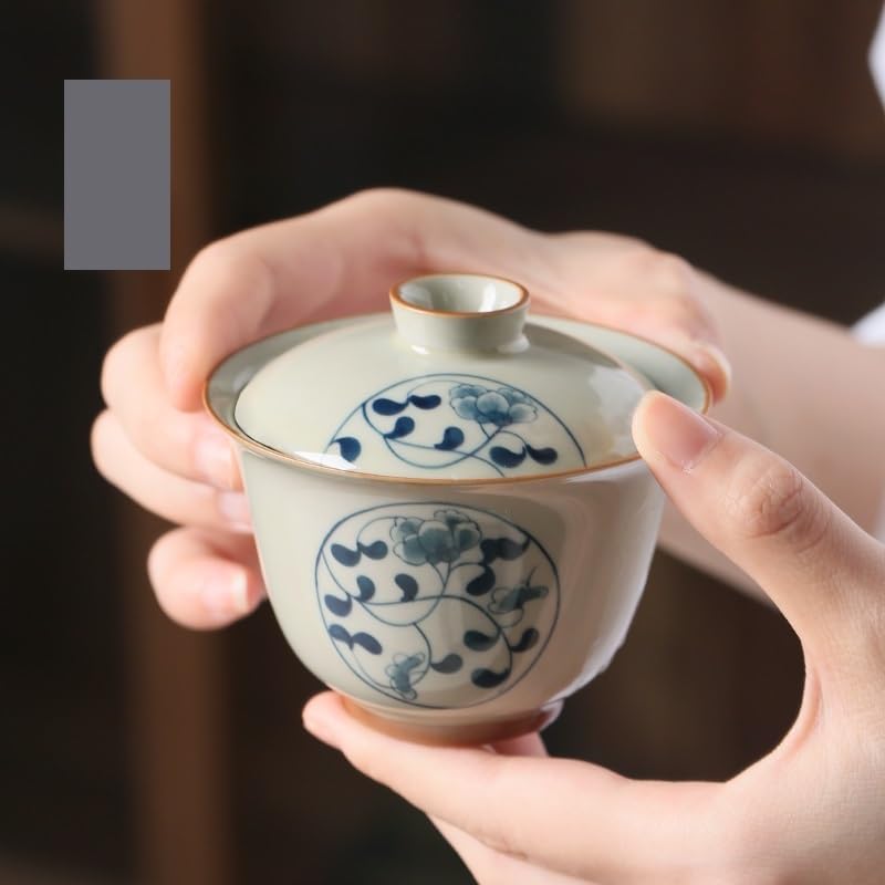GSOUL Kungfu Tea cup Chinese Tea Cup Hand-painted Blue And White Antique Covered Bowl Underglaze Colored Ceramic Kung Fu Retro Set Small Tea Cups
